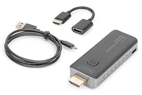 DIGITUS DS-55320 Click & Present Mini - Transmisor HDMI para ampliación - Unidad transmisora HDMI para DS-55319 - No Requiere Controladores - True Plug & Play - Plata/Negro