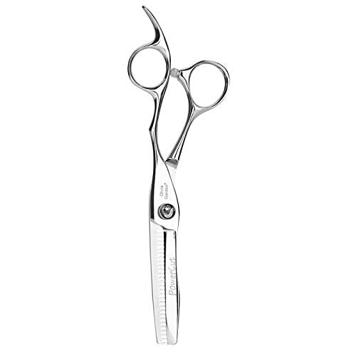 Olivia Garden PowerCut Cizalla para adelgazamiento, Europea, Tamaño 6", 28 Dientes - Forma de Arco Contra la Deformación del Codo, Acero Japonés Hecho a Mano, con Manga