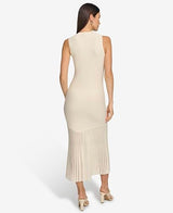 DKNY Vestido Maxi de Punto Acanalado sin Mangas Informal Nocturno, Eggnog, M para Mujer