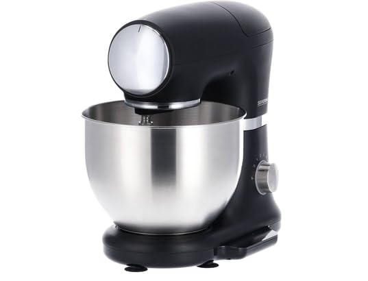 SEVERIN Robot de cocina con báscula, amasadora profesional hasta 3kg, robot multifunción con gancho amasador, batidor plano y varillas, 1000 W, negro mate/acero inoxidable, KM 3898