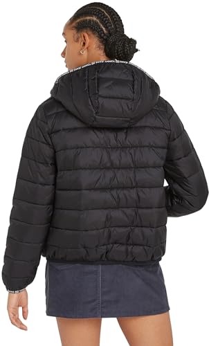 Tommy Jeans Cazadora Acolchada Mujer Quilted Tape Hood Jacket con Capucha, Negro (Black), XXS