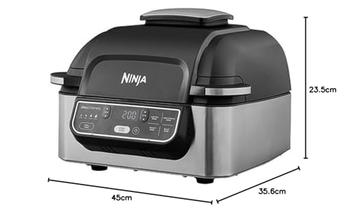 Ninja Foodi Parrilla de interior y Freidora de aire, 5,7 l, 5 funciones de cocción, Freír con aire, Parrilla, Asar, Hornear y más, piezas aptas para lavavajillas, en negro y plata, AG301EU