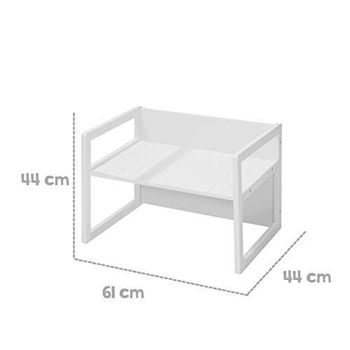 roba Grupo de Asiento de Estilo rústico para niños, 1 Taburete y un Banco para niños Convertible a la Mesa, Color Blanco