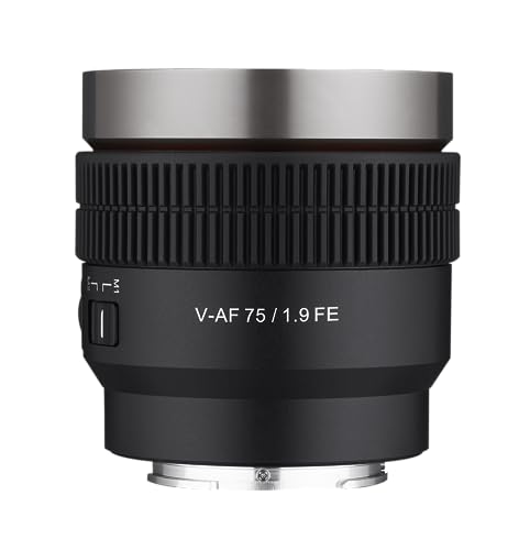 Samyang V-AF 75 mm T1,9 FE para Sony E, lente de vídeo, objetivo de enfoque automático, soporte de lentes Cine 8K, compatible con Anamórficos, interruptor personalizado y botón personalizado