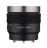 Samyang V-AF 75 mm T1,9 FE para Sony E, lente de vídeo, objetivo de enfoque automático, soporte de lentes Cine 8K, compatible con Anamórficos, interruptor personalizado y botón personalizado