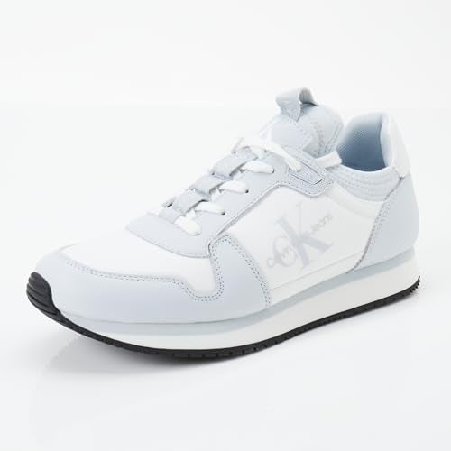 Calvin Klein Runner Sneaker Mujer Sock Laceup de Piel, Multicolor (Plein Air/Bright White), 36