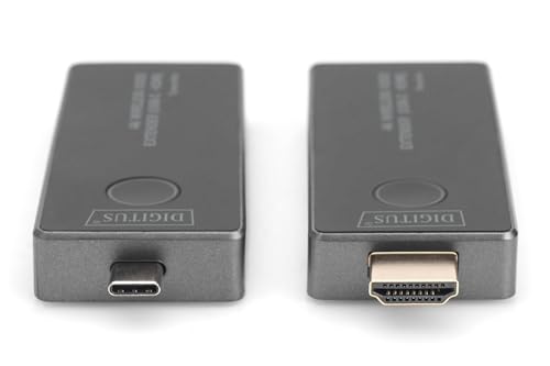 DIGITUS Juego de Extensores de Vídeo Inalámbricos - 30 m de Alcance - Ultra-HD 4k/30Hz - Transmisor con Conector USB-C y Receptor con Conector HDMI - Punto a Punto - Plug&Play - Negro-Plata