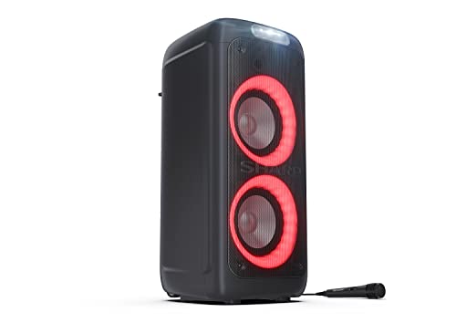 Sharp PS-949 Xparty Street Altavoz Portátil, Bluetooth, a Prueba de Salpicaduras, con Efectos de Luces, Efectos de DJ y Micrófono Incluido.