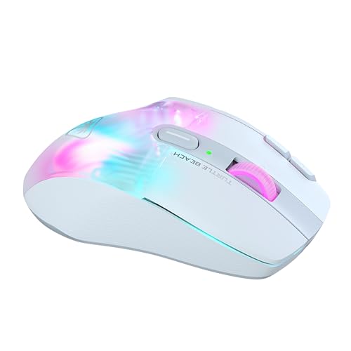 Turtle Beach Kone XP Air - mouse de juego RGB ergonómico inalámbrico personalizable, sensor óptico de 19,000 ppp, batería de 100 horas de duración y base de carga - Blanco