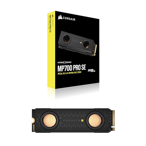 Corsair MP700 Pro SE Hydro X Series 4 TB M.2 PCIe Gen5 x4 NVMe 2.0 SSD – M.2 2280 – hasta 14.000 MB/s Velocidad de Lectura Secuencial – Bloque de Refrigeración Líquida Preinstalado – Negro