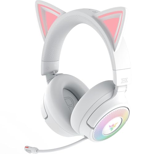 Razer Kraken Kitty V3 Pro - Auriculares inalámbricos RGB Kitty para Juegos - Orejas de Gato reactivas para Streaming - Diafragma 40mm - Hyperspeed Wireless y Bluetooth - THX Spatial Audio | Blanco