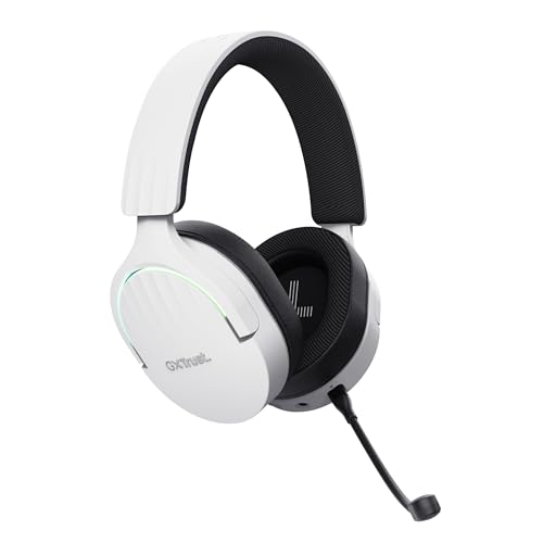 Trust Gaming GXT 491W Fayzo Cascos Gaming Inalámbricos Bluetooth + 2.4 GHz, 7.1 Sonido Envolvente, Batería de 22 Horas, Auriculares Inalámbricos RGB Over-Ear PC PS5 PS4 Switch - Blanco