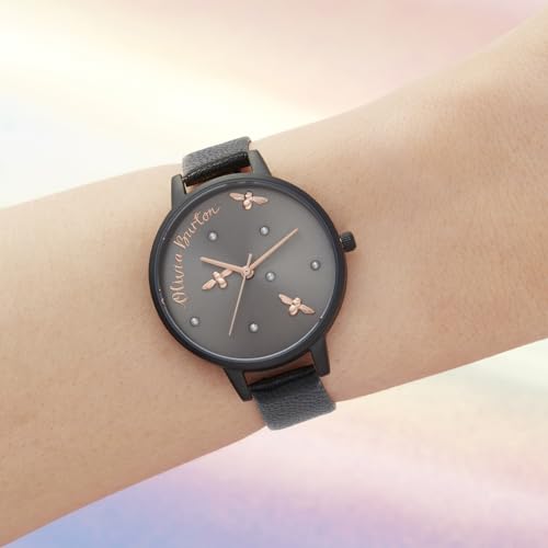 Olivia Burton Reloj Analógico de Cuarzo para Mujer con Correa en Piel Negro - OB16PQ02