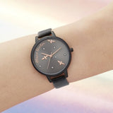Olivia Burton Reloj Analógico de Cuarzo para Mujer con Correa en Piel Negro - OB16PQ02