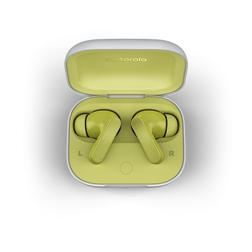 Motorola Moto Buds, Auriculares inalámbricos, Sonido inmersivo con Dolby Atmos, reducción de Ruido, autonomía de 42 Horas, 3 micrófonos, Verde Oliva [versión Francesa]