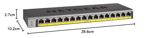 NETGEAR Switch PoE Gigabit Ethernet no gestionado de 16 puertos (GS116LP) | con 16 x PoE+ consumo 76 W ampliable |de sobremesa, para montaje en pared o en bastidor | y protección limitada