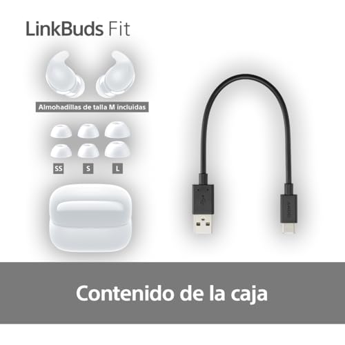 Sony LinkBuds Fit – Auriculares Bluetooth True Wireless con Noise Cancelling - Cómodos Todo el día, IPX4, Hi-Res Audio, Ambient Sound Mode, 21 h autonomía, conexión multipunto, iOS y Android - Blanco