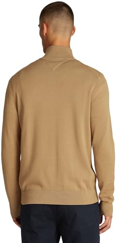 Tommy Hilfiger Jersey con Cremallera Hombre Essential Cotton Zip Thru con Cuello Alto, Beige (Safari Canvas), 3XL