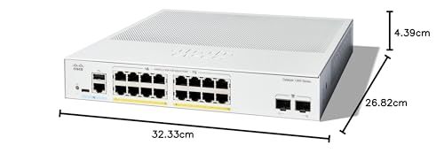 Cisco Switch administrado Cisco Catalyst 1300-16FP-2G, GE de 16 Puertos, PoE Completo, SFP GE 2x1, protección Limitada de por Vida (C1300-16FP-2G)