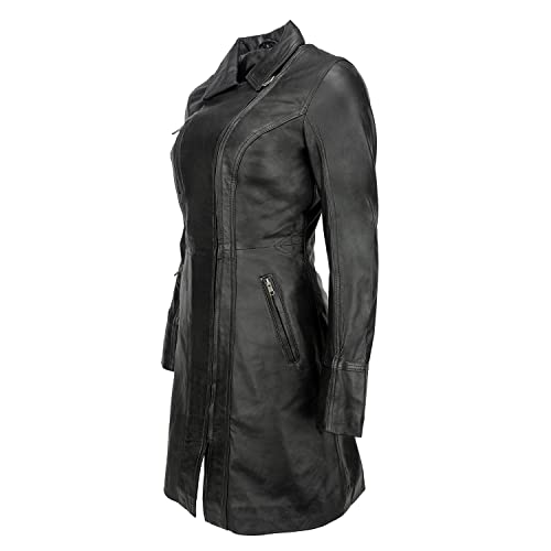 URBAN 5884 JANICE Ladies | Chaqueta de Cuero Mujer |Elegante Chaqueta de Piel de Cordero Suave para Mujeres | Modelo largo | Negro | M