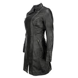 URBAN 5884 JANICE Ladies | Chaqueta de Cuero Mujer |Elegante Chaqueta de Piel de Cordero Suave para Mujeres | Modelo largo | Negro | M