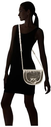Pinko Love Round Click Classic Borla Crinckle Laminada, Bolsa para Mujer, Zzfb_Plata-Block Color