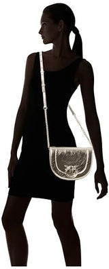 Pinko Love Round Click Classic Borla Crinckle Laminada, Bolsa para Mujer, Zzfb_Plata-Block Color