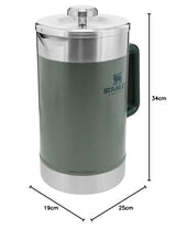 Stanley Classic Stay Hot French Press 1.4L / 48OZ Hammertone Green - Se mantiene caliente 4 horas - Filtro de malla - Sedimento mínimo - Prensa de café de acero integrada - Sin BPA