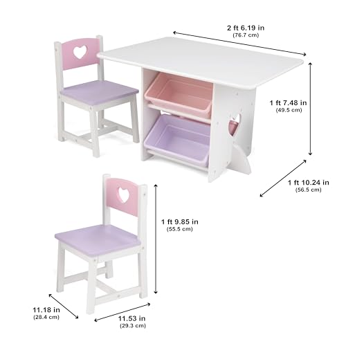 KidKraft Juego Infantil de Mesa y 2 sillas de Madera Corazón con Compartimentos de Almacenamiento, Muebles para Salas de Juego y Dormitorio de niños (26913)