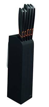 Fiskars Bloque de cuchillos con 5 cuchillos, Ancho: 15,5 cm, Alto: 37 cm, Madera de abedul, Negro, Edge, 1003099