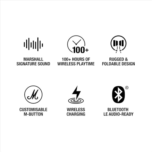 Marshall Major V Auriculares Inalámbricos Bluetooth, 100 Horas de Reproducción - Negro
