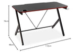 Versa Pablo Mesa Gaming para el Ordenador, Mesa para la Habitación o Estudio, Soporte Cascos y Bebida, Medidas (Al x L x An) 76 x 60 x 120 cm, Madera y Metal, Color Negro y Rojo