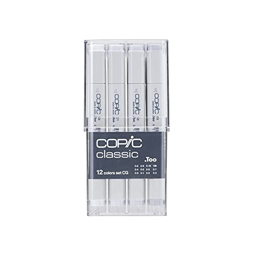 Copic Marker Set - Paquete de 12 rotuladores permanentes (tinta negro), blanco