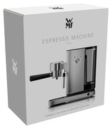 WMF Lono - Cafetera expreso con 2 portafiltros, 1350 W, para 1-2 tazas de espresso, 15 bares, reposavasos, espumador de leche, cuchara prensadora de café, acero inoxidable mate