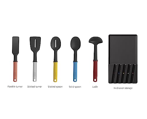 Joseph Joseph Elevate Cuchillos de Cocina Profesionales y Utensilios de Cocina, 10 piezas, con Almacenamiento para Cajón, Negro/Multicolor
