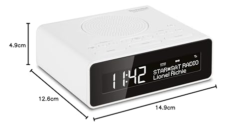 TechniSat DIGITRADIO 51 - Radio Despertador DAB+ (DAB, FM, Radio Reloj, Despertador con 2 Tiempos de Alarma Ajustables, Función de Repetición, Temporizador, Pantalla Regulable) Blanco