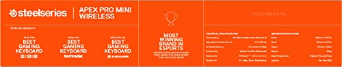 SteelSeries Apex Pro Mini Wireless-Teclado gaming mecánico –El teclado más rápido del mundo- Accionamiento ajustable - Factor forma compacto 60% – Bluetooth 5.0 – 2,4GHz – Teclado americano (QWERTY)