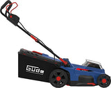 Güde Cortacésped con batería RM 36-402-30.37 (36 V (2 x 18 V) sin escobillas, corte de 370 mm, altura de corte de 6 niveles, saco de recolección de hierba de 35 l, cuña para mantillo, incluye 2