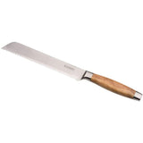 Le Creuset Cuchillo para pan, 20 cm, Hoja de acero damasco 18 y 8 borde dentado, Mango de madera de olivo, Madera y Inox, 98000520000200