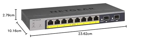 NETGEAR Switch PoE Gigabit Ethernet Smart de 10 Puertos GS110TP |Gestionado con 8X PoE+ a 55W, 2X 1G SFP |Gestión Insight Opcional |Montaje de sobremesa o Pared