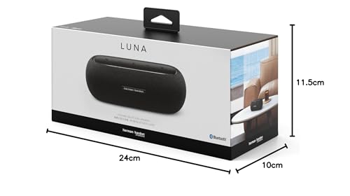 Harman Kardon Luna, Altavoz portátil, Resistente al Agua y al Polvo, con diseño Elegante, tecnología Bluetooth, Puerto USB y duración de batería de hasta 12 hrs, Negro
