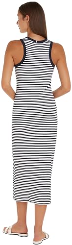 Tommy Hilfiger Vestido para Mujer Maxi Dress sin Mangas, Multicolor (Mini Stp Desert Sky/ White), S
