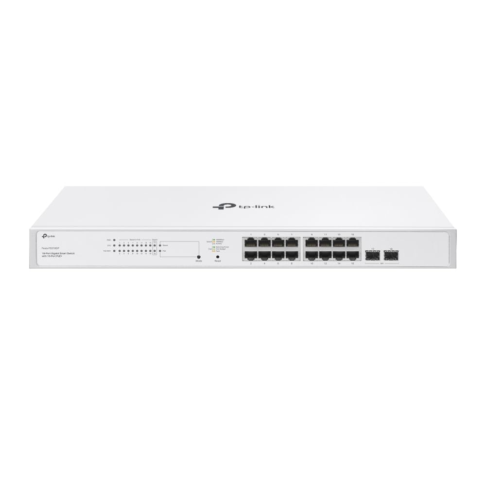 TP-Link Festa FS318GP - Switch PoE+ Gigabit de 18 Puertos, 16 Puertos PoE, Presupuesto de 150W, Gestión en la Nube, QoS para Videovigilancia y Redes Empresariales
