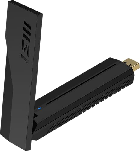 MSI BE6500 Adaptador USB WiFi 7 - Velocidades de hasta 2880 Mbps (6 GHz) + 2880 Mbps (5 GHz) + 688 Mbps (2,4 GHz), Funcionamiento multienlace (MLO), Seguridad Avanzada