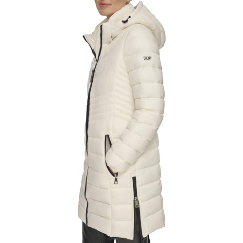 DKNY Cremallera Frontal Plegable Tampón, Blanco, XS para Mujer
