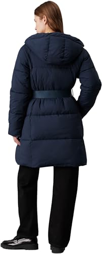 Calvin Klein Abrigo Mujer Logo Belt Long Puffer con cinturón, Azul (Ink), L