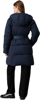 Calvin Klein Abrigo Mujer Logo Belt Long Puffer con cinturón, Azul (Ink), L
