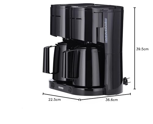 SEVERIN - Cafetera de goteo Duo hasta 16 tazas, Cafetera de filtro compacta / Cafetera americana con 2 jarras termo, Con Desconexión Automática, Negro, KA 9315