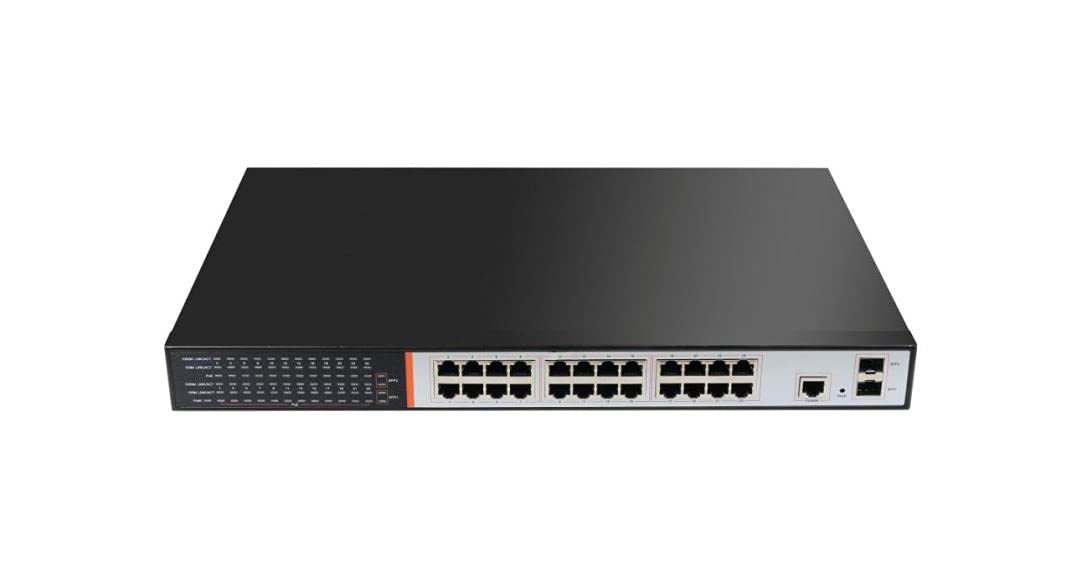 LINK LKSPOE24G Switch de red 24 puertos Gigabit Poe 300 W + 2 puertos SFP para fibra óptica