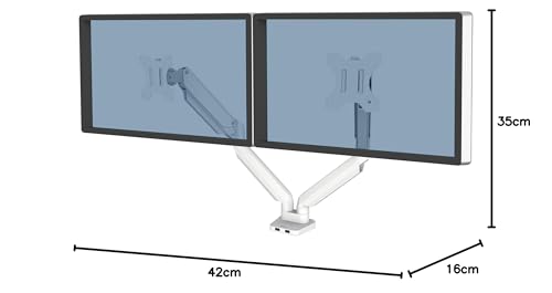 Fellowes Brazo para Monitor Doble Platinum Series - Soporte para Monitor Ajustable, con Funciones de inclinación, Giro y rotación y con 2 Puertos USB - Tamaño máximo del Monitor 32" - Blanco